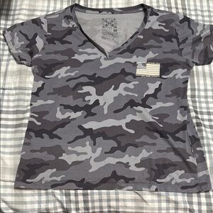 Hollister Gray Camouflage V-Neck Tee